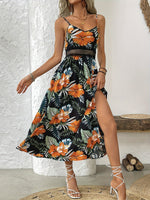 Vestito A Spalline Con Stampa Floreale, Elegante Vestito Senza Maniche Con Spacco Per La Primavera E L'estate, Abbigliamento Da Donna