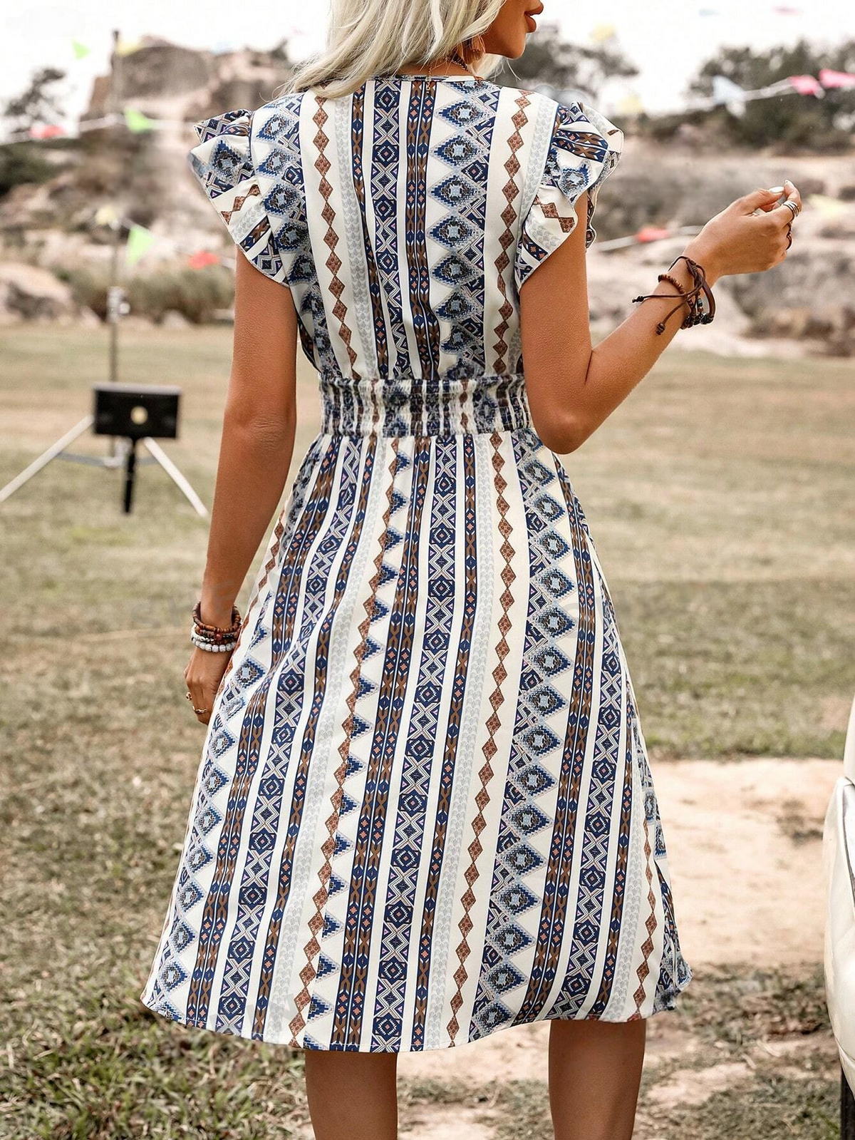 Vestito BohŽmien A Pois Con Incrocio A V E Con Cintura Da Legare In Vita