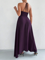 Vestito Da Donna A Spalle Scoperte Con Scollo A V, Abito A Tinta Unita Con Taglio A Vuoto Sul Petto