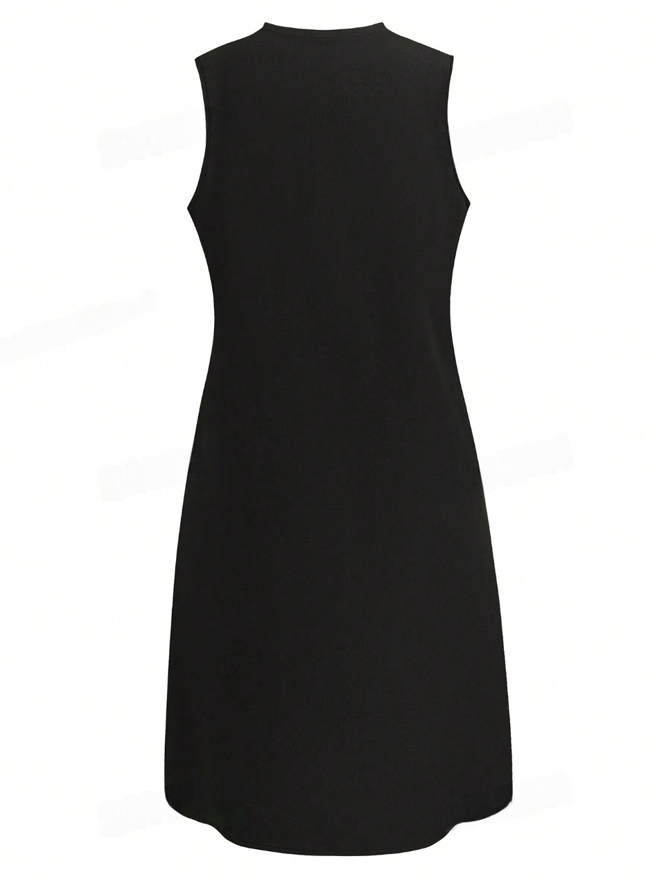 Vestito casual nero senza maniche con scollo a V e colletto a stelo per signore