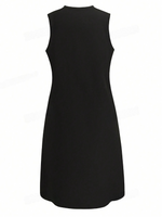 Vestito casual nero senza maniche con scollo a V e colletto a stelo per signore