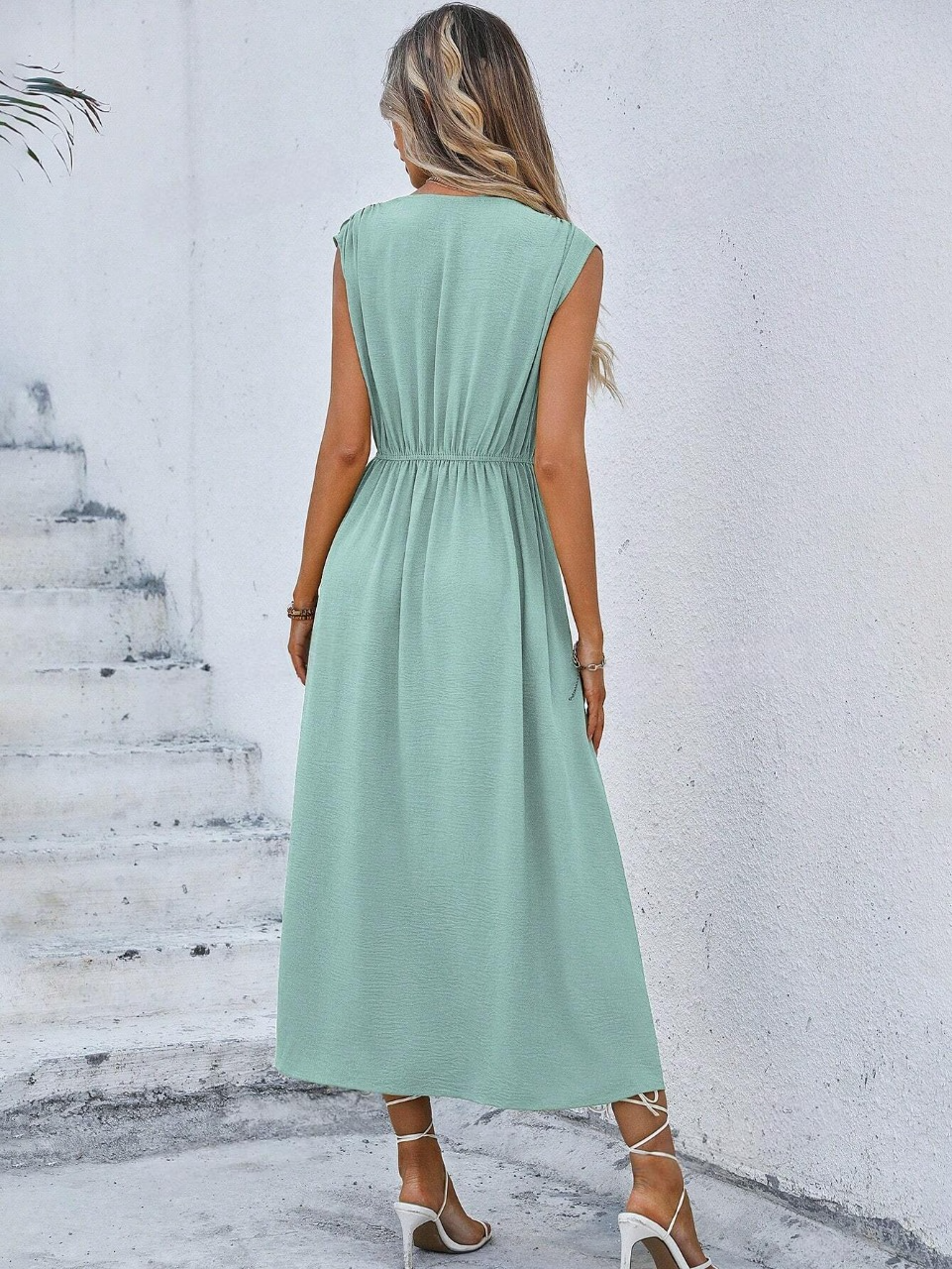 Abito senza maniche in tinta unita alla moda da donna