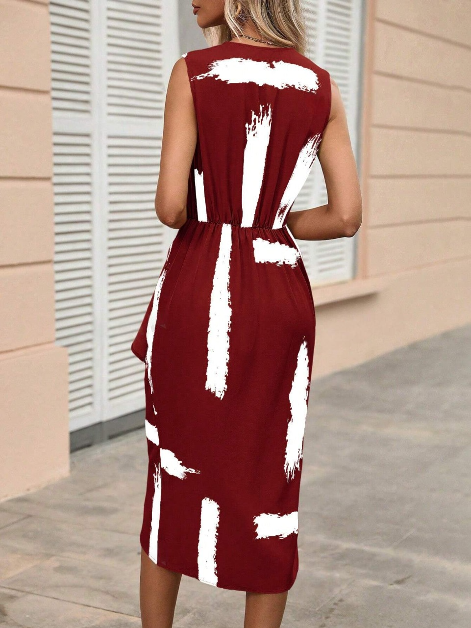 Abiti con stampa pennellate con bordo a volant contorto nodo laterale