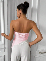 Top Spalle Scoperte con Coulisse Laterale e Orlo Asimmetrico di Colore Solido per l\"estate