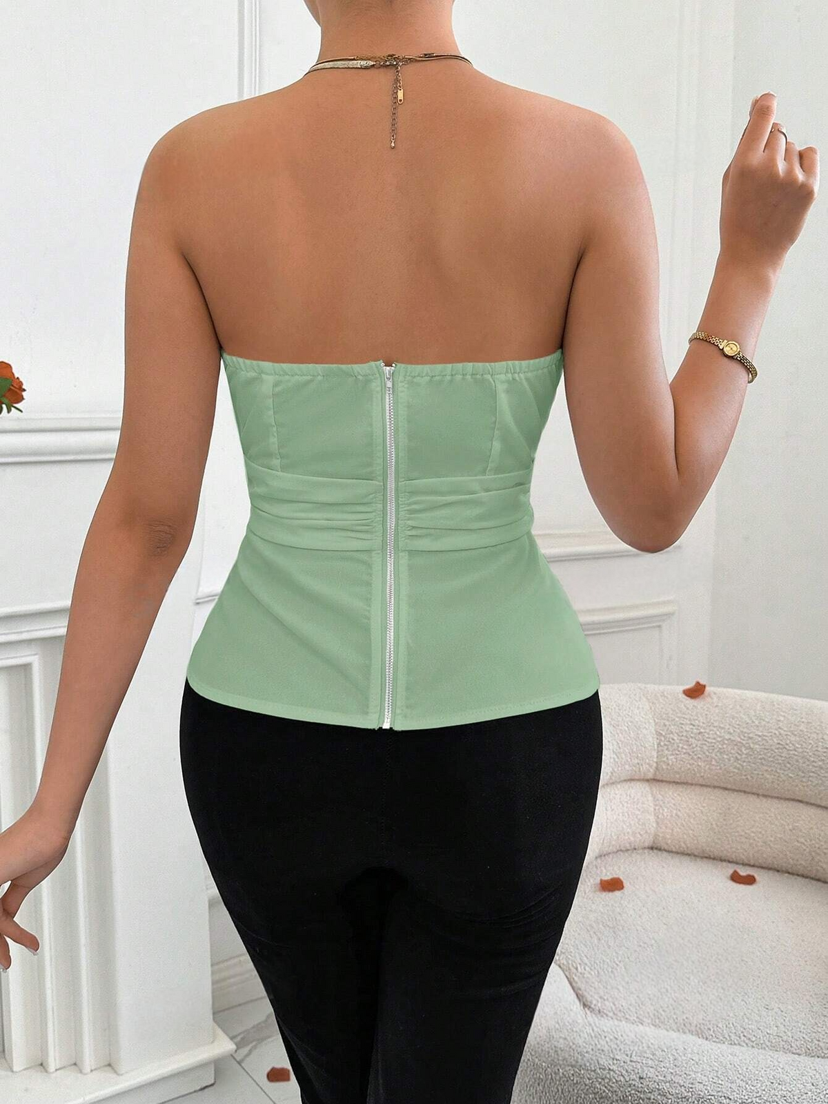 Top Senza Spalline Estivo Da Donna Con Design Svasato