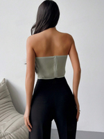 Top senza spalline alla moda con pieghe, colore solido, per donne