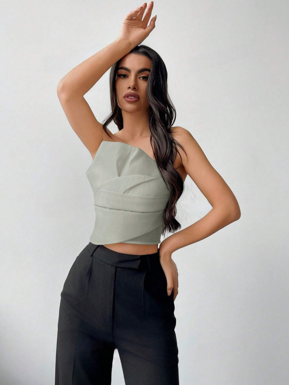 Top senza spalline alla moda con pieghe, colore solido, per donne