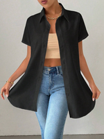 Camicia elegante da donna, a tinta unita, alla moda, con vestibilitˆ ampia e orlo diviso