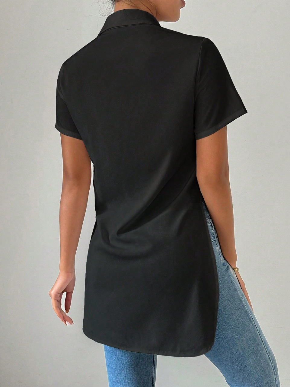 Camicia elegante da donna, a tinta unita, alla moda, con vestibilitˆ ampia e orlo diviso