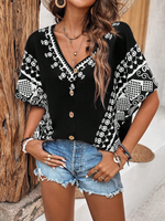 Camicia Da Donna A Manica Batwing Con Stampa, Scollo A V Profondo