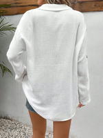 Camicia Da Donna Con Maniche Arrotolate A Colore Solido E Tasca