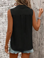 Camicia senza maniche con bottoni frontali, perfetta per vacanze e tempo libero, colore tinta unita