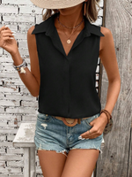 Camicia senza maniche con bottoni frontali, perfetta per vacanze e tempo libero, colore tinta unita