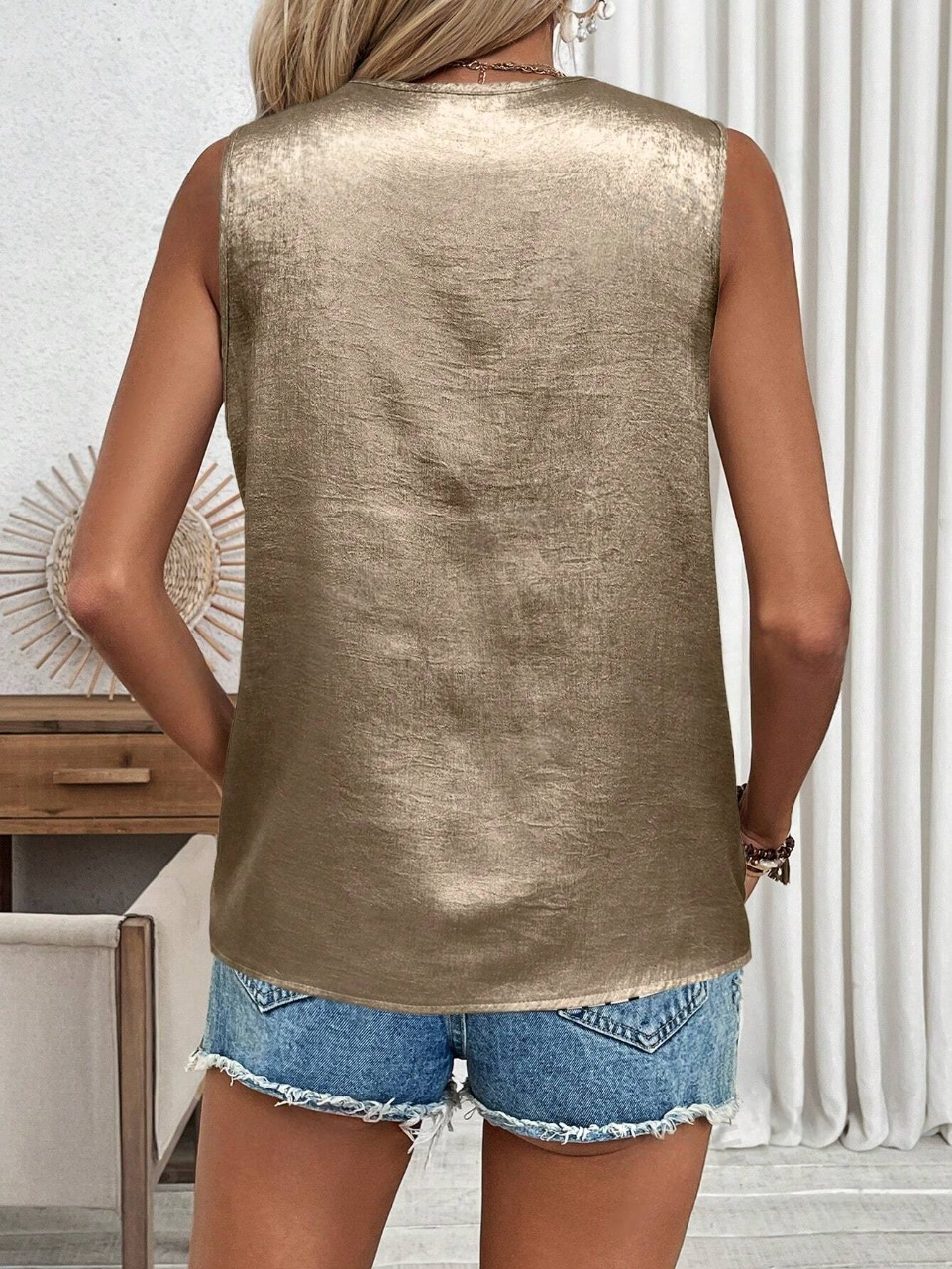 Blusa Senza Maniche Con Scollo A V Metallico