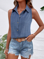 Camicia senza maniche casual da vacanza con colletto e bottoni