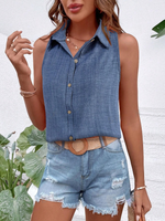 Camicia senza maniche casual da vacanza con colletto e bottoni