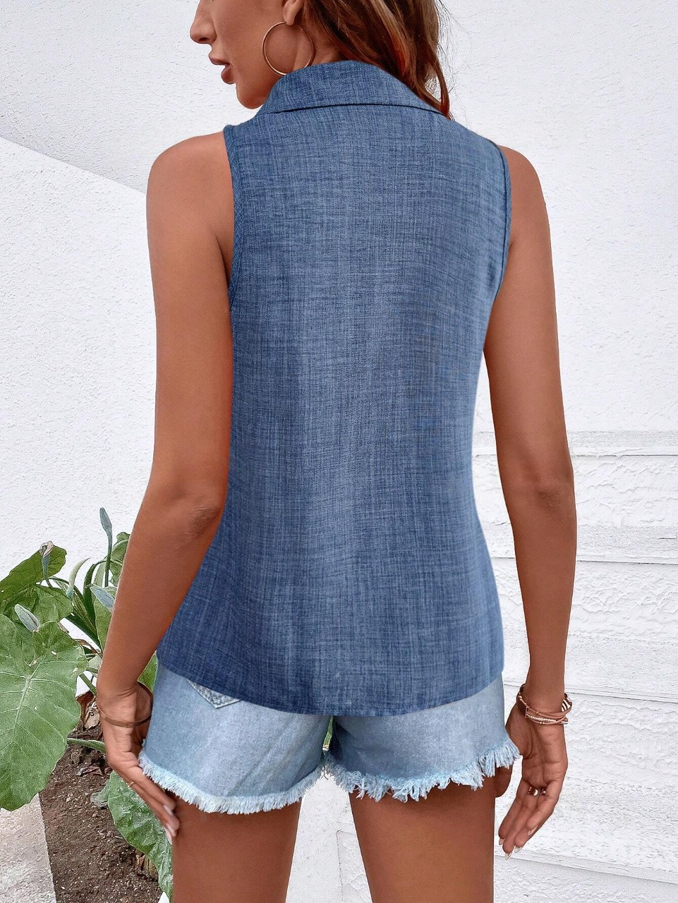 Camicia senza maniche casual da vacanza con colletto e bottoni