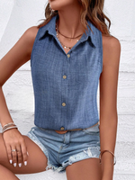 Camicia senza maniche casual da vacanza con colletto e bottoni