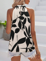 Blusa Estiva Da Donna A Collo Alto Senza Maniche Con Stampa