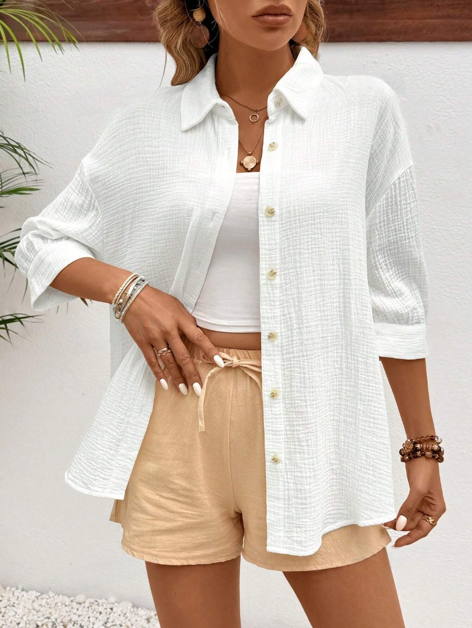 Camicia con spalla cadente camicia a righe a maniche lunghe da donna