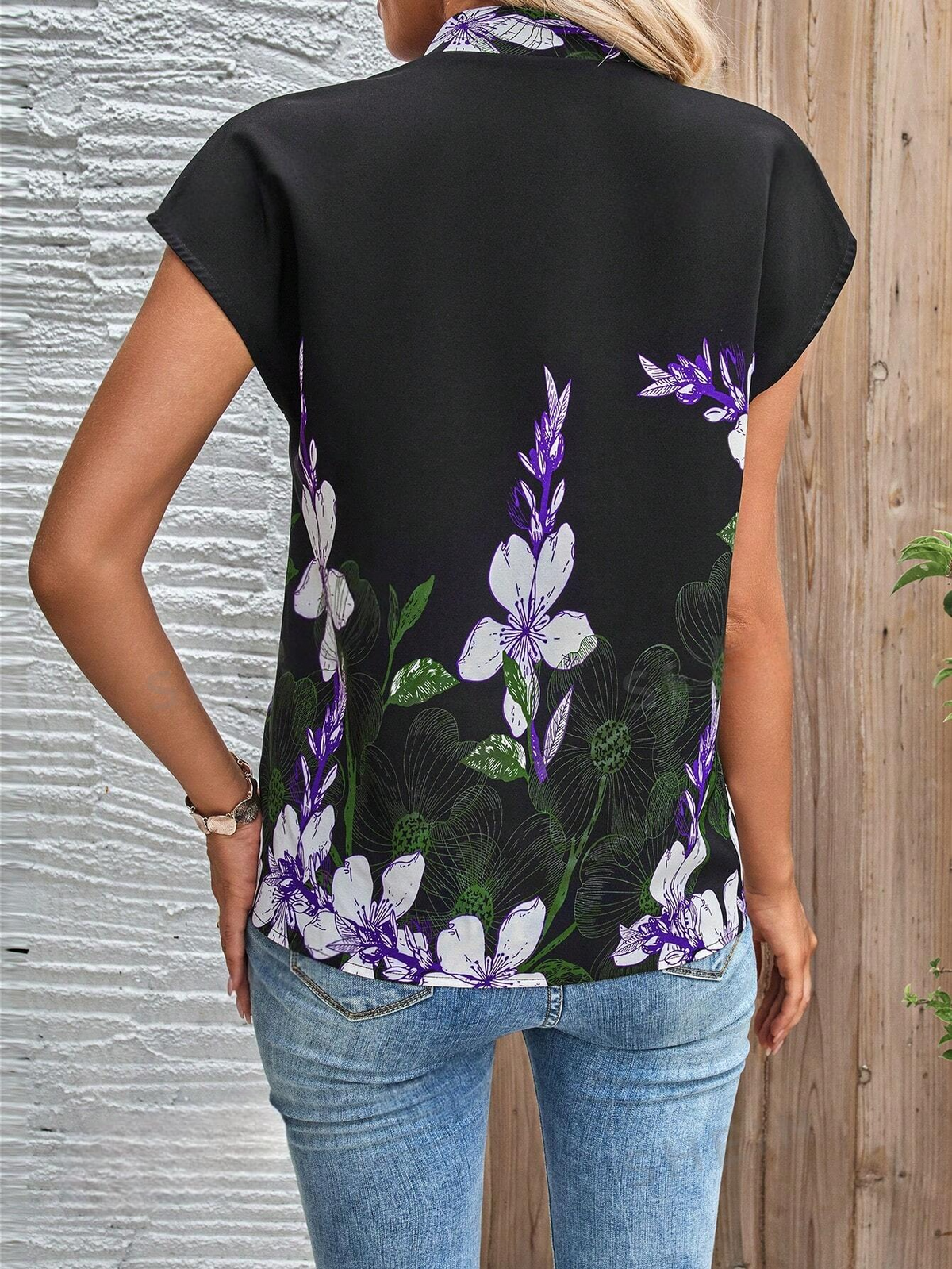 Camicia a maniche corte stampata alla moda da donna, estiva