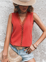 Camicetta senza maniche pannello in pizzo guipure