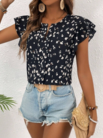 Camicetta stampata casual con orlo svolazzante per le vacanze