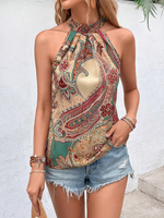 Camicetta stampa paisley apertura a goccia indietro con collo halter
