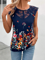 Blusa Da Donna Con Elegante Inserto Di Pizzo E Motivo Floreale