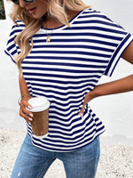 Maglietta casual a righe stampate per donne, primavera e estate