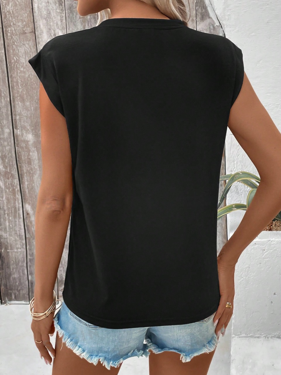 Maglietta casual senza maniche a collo rotondo con stampa paesaggistica