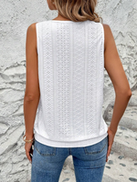 Canotta senza maniche con ricamo floreale bruciato e scollo a chiave per donne, estate