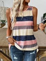 Maglietta senza maniche in maglia a righe stampate adatta per l'estate con incrocio sul retro per un look casual