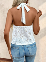 Top serbatoio ricamato vuoto con design a nodo avvolto intorno al collo a halter e tinta unita per donne