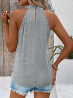 Top corta estivo a collo alto con spalline incrociate e pizzo a prezzo casual per le donne