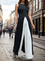 Top Senza Maniche Monocromatico Da Donna Con Orlo Diviso E Pantaloni Abbinati