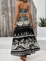 Set di due pezzi con abito a spaghetti con stampa vintage per le vacanze estive