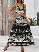 Set di due pezzi con abito a spaghetti con stampa vintage per le vacanze estive