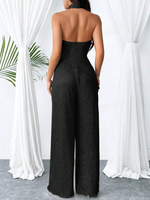 Set di pantaloni a gamba larga e camicetta halter kaki con orlo irregolare plissettato e schiena scoperta