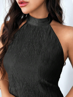 Set di pantaloni a gamba larga e camicetta halter kaki con orlo irregolare plissettato e schiena scoperta