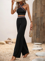 Top halter contrasto chevron nastro & Pantaloni