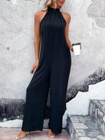 Jumpsuit gamba larga monocolore con collo halter