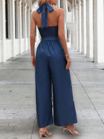 Tuta con cintura e collo all"americana, design a tasche diagonali