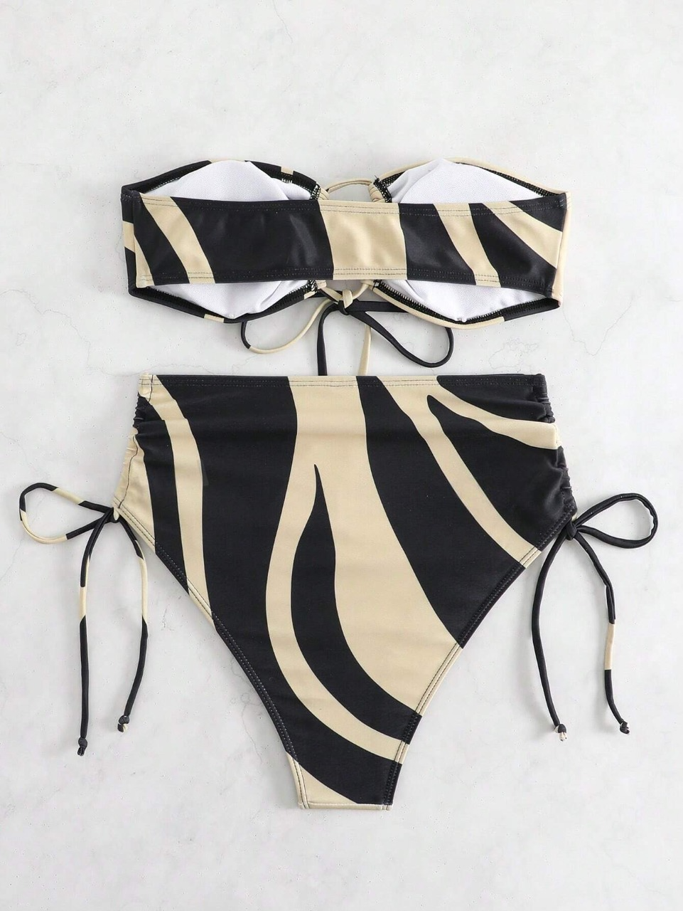 Costume da bagno bikini a fascia color block con coulisse