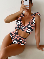 Set bikini con stampa floreale spalla annodata incrociato Bra canotta & Bottom vita alta 2 pezzi Costume da bagno