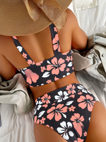 Set bikini con stampa floreale spalla annodata incrociato Bra canotta & Bottom vita alta 2 pezzi Costume da bagno