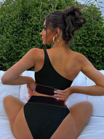 Set bikini Reggiseno monospalla senza ferretto & Bottom bikini vita alta Costume da bagno a due pezzi