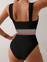 Costume Da Bagno A Pezzo Unico A Tracolla Con Patchwork A V-neck Per Spiaggia E Piscina Estive