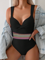 Costume Da Bagno A Pezzo Unico A Tracolla Con Patchwork A V-neck Per Spiaggia E Piscina Estive