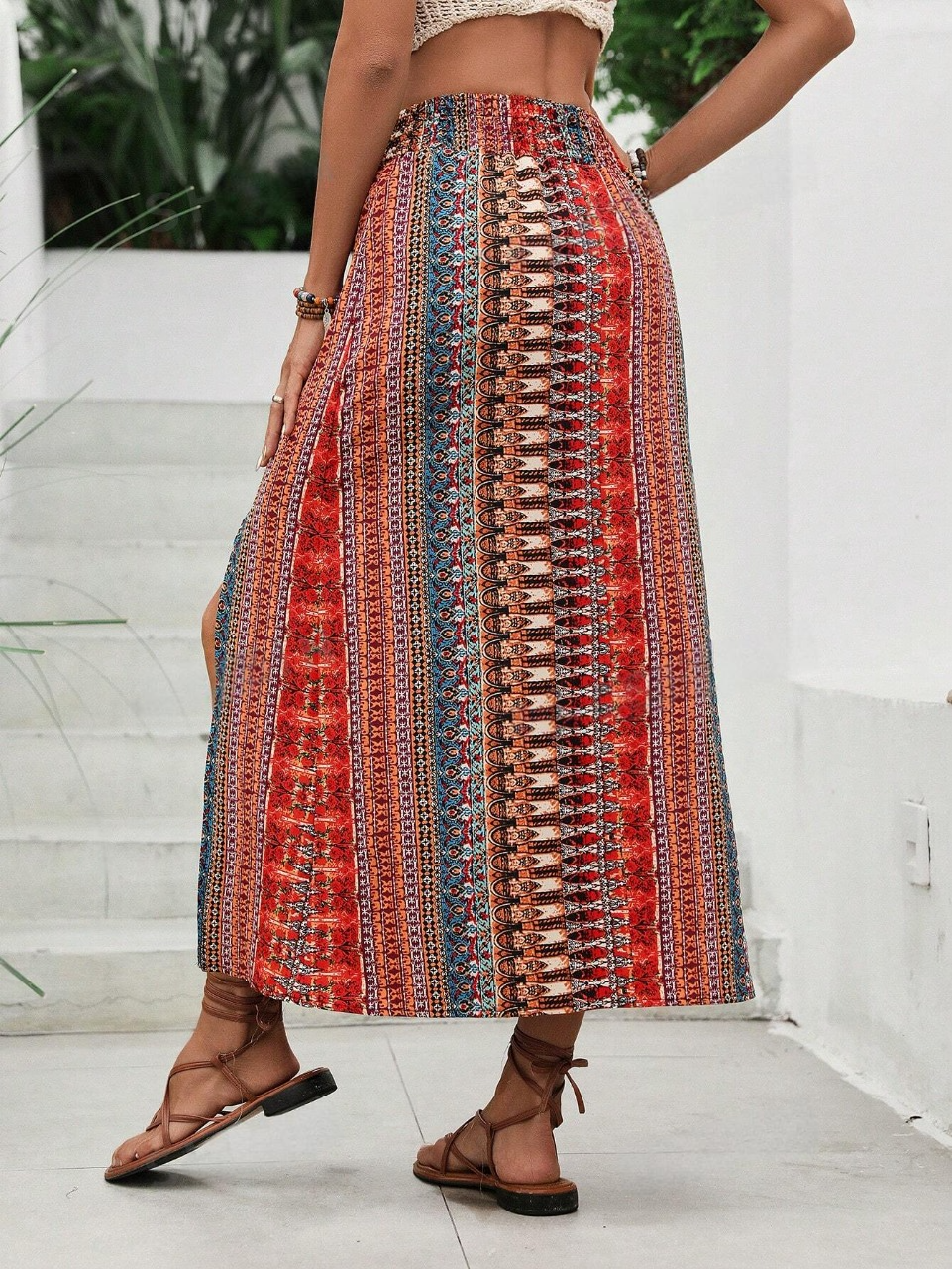 Gonna a spacco laterale alto con stampa